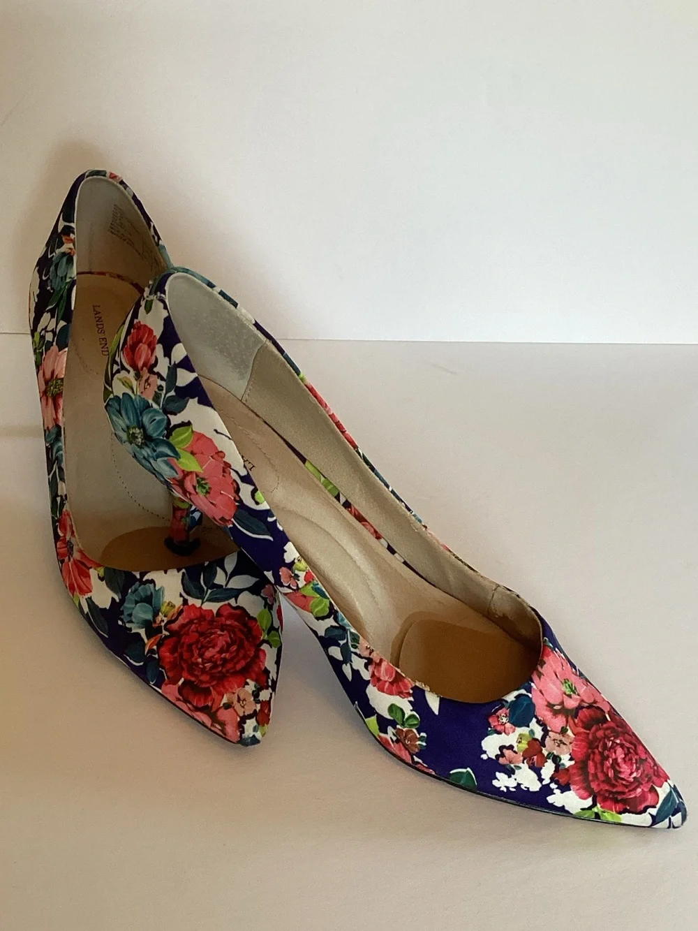 Lands' End Navy Floral Pointed-Toe Pumps